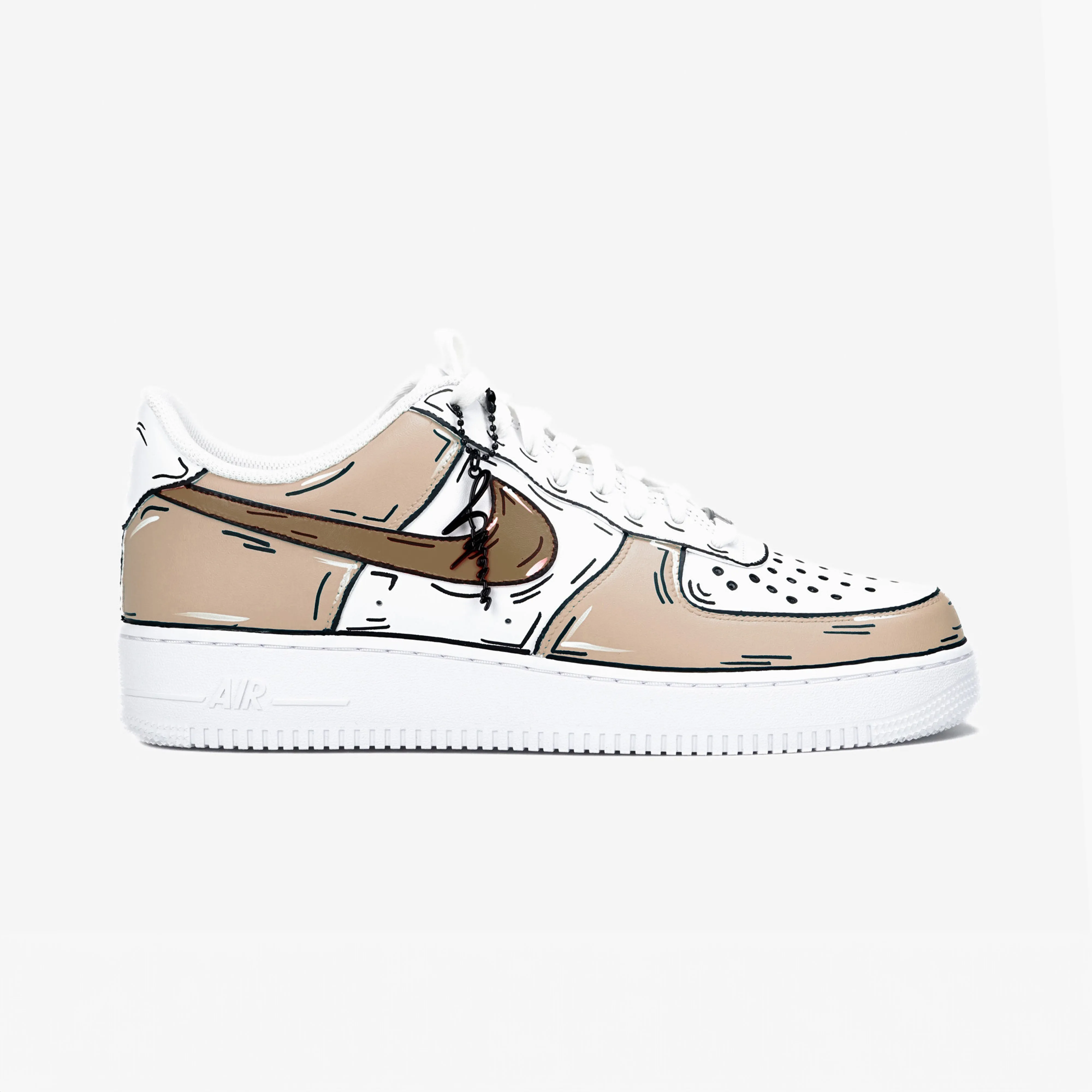 AIR Force 1 Custom Sneaker Cartoon Comic Beige Braun