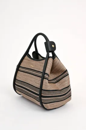 Bast-Jacquard-Tasche MARINE in Taupe/Schwarz