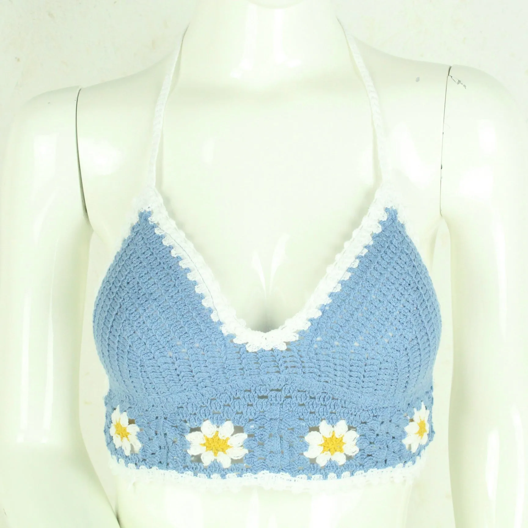 Boho Stricktop Gr. Einheitsgre blau wei Hkeltop Blumen NEU