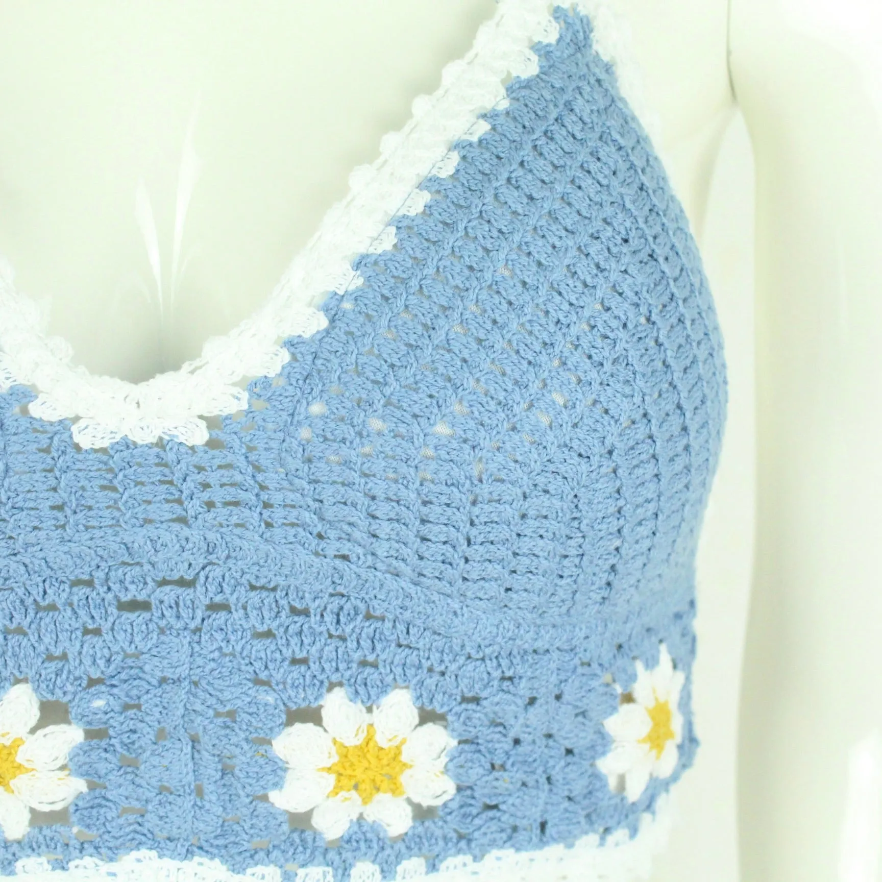 Boho Stricktop Gr. Einheitsgre blau wei Hkeltop Blumen NEU