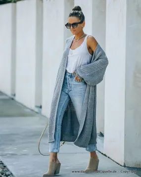 Button Up Langarm Cardigan Strickjacke in Silber Grau