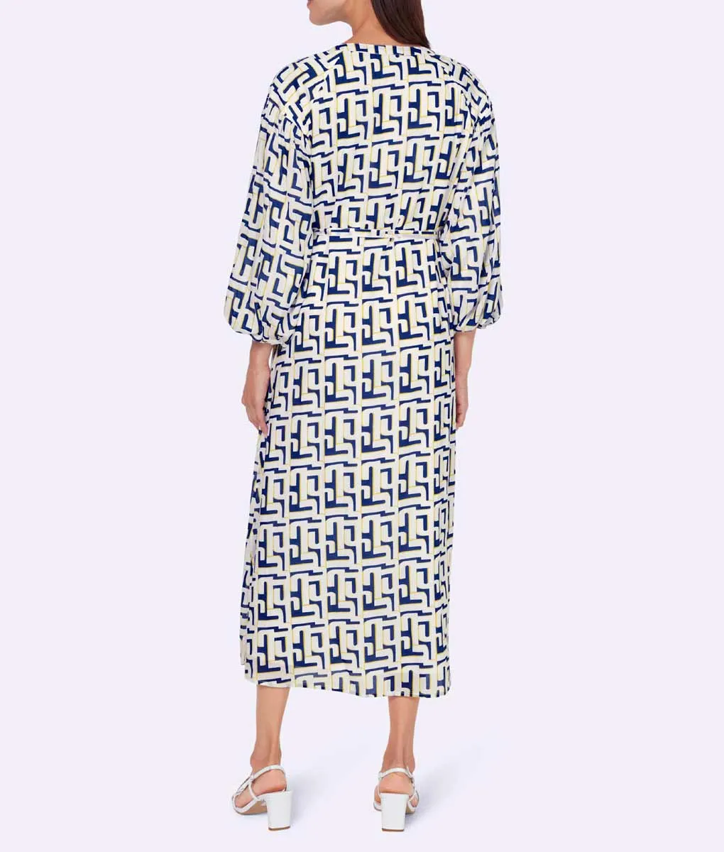 Damen Druckkleid, weiß-royalblau-gelb
