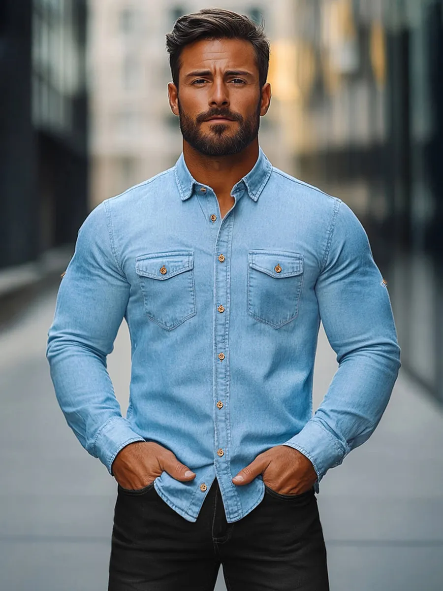 Herren Jeanshemd Blau OZONEE O/225145Z