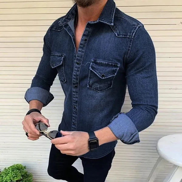 Herren Slim Fit Jeanshemd