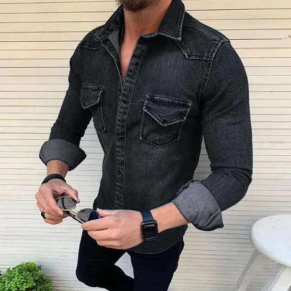 Herren Slim Fit Jeanshemd