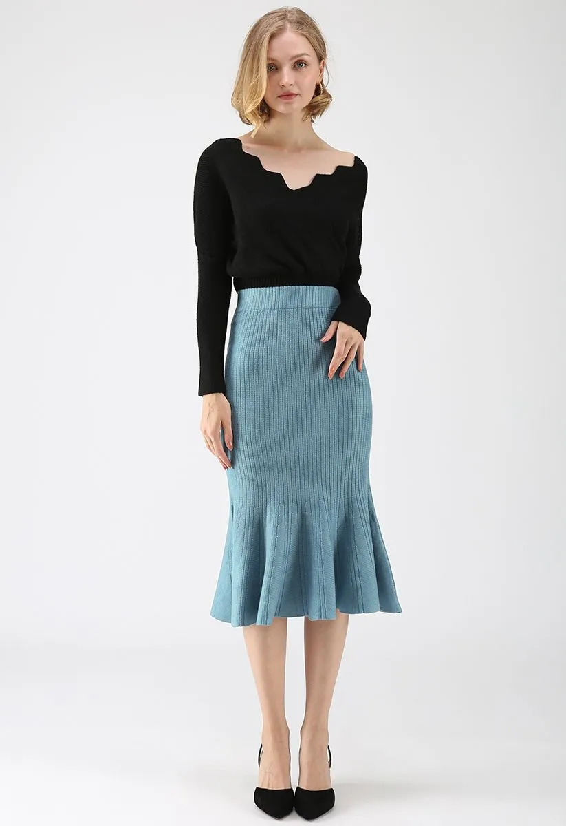 Kaffeezeit - Schwarzes gewelltes eingewickeltes Stricktop