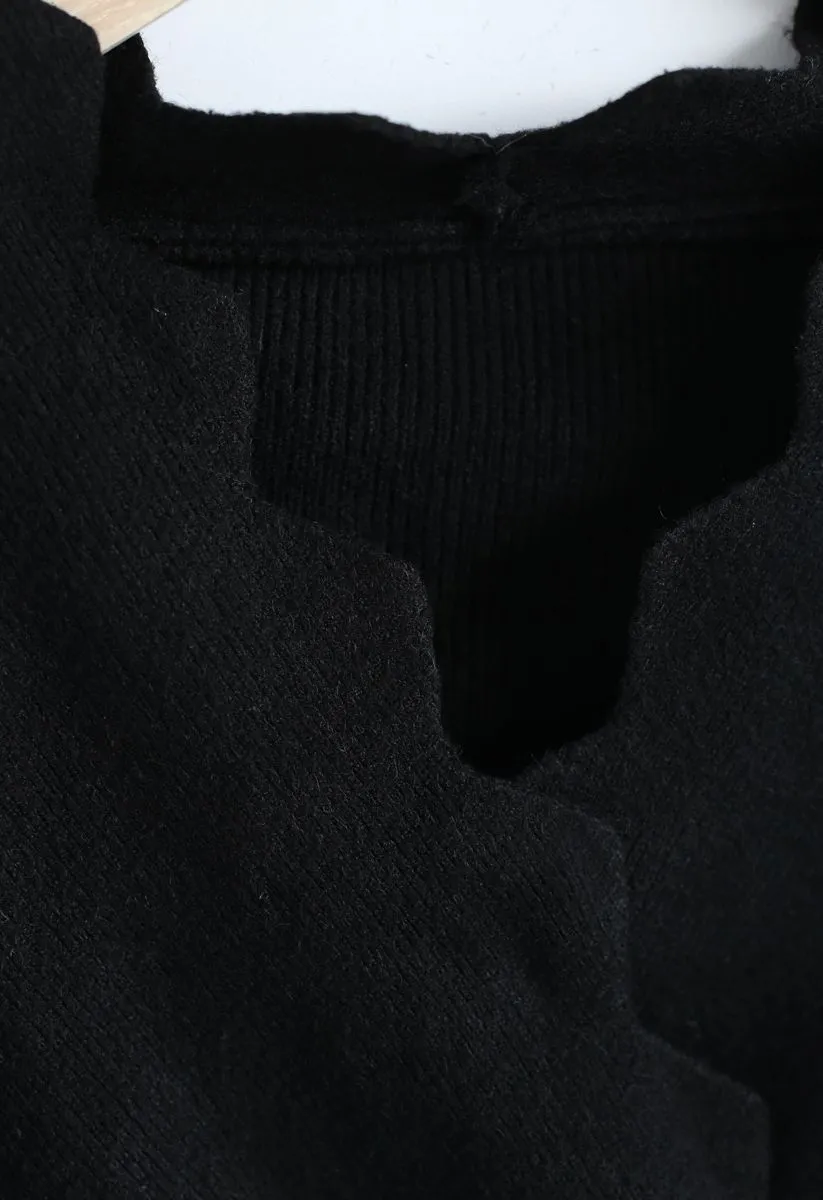 Kaffeezeit - Schwarzes gewelltes eingewickeltes Stricktop