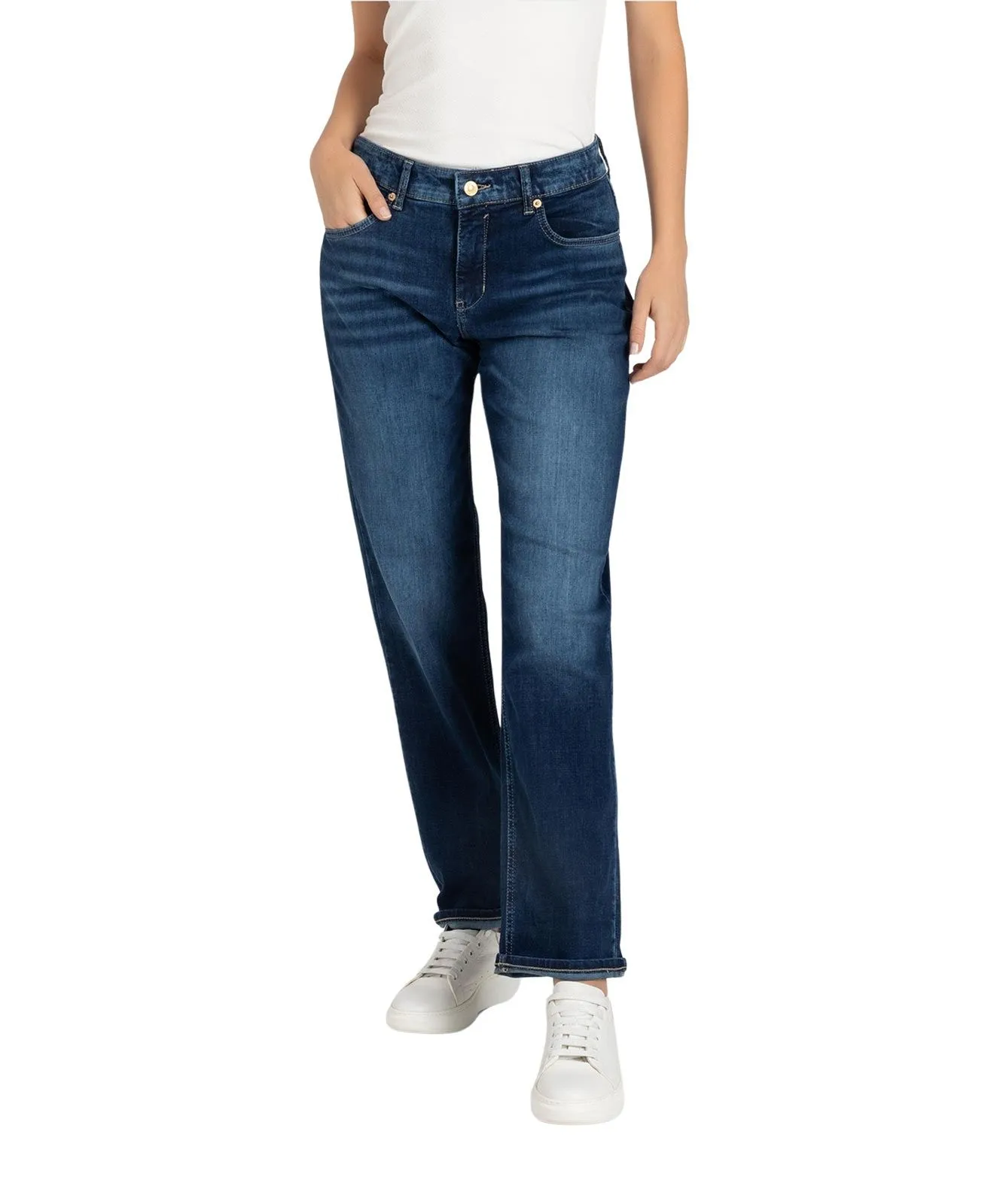 Mac Straight Fit Jeans in Blau mit Saumumschlag