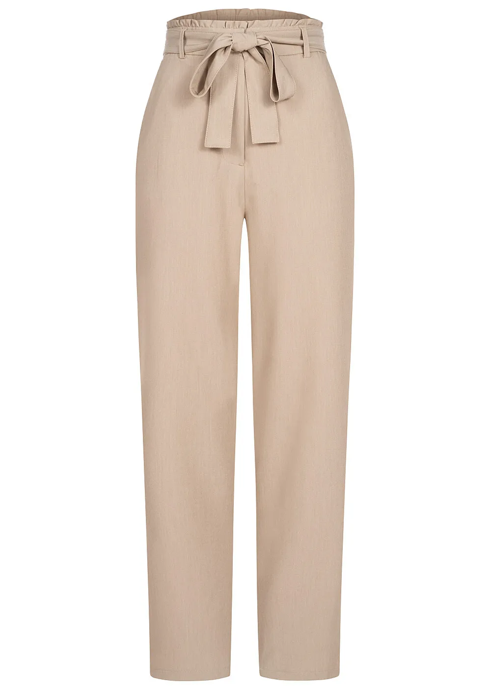 Pieces Damen NOOS Paperbag Stoffhose mit Bindegürtel und 4-Pockets white pepper beige