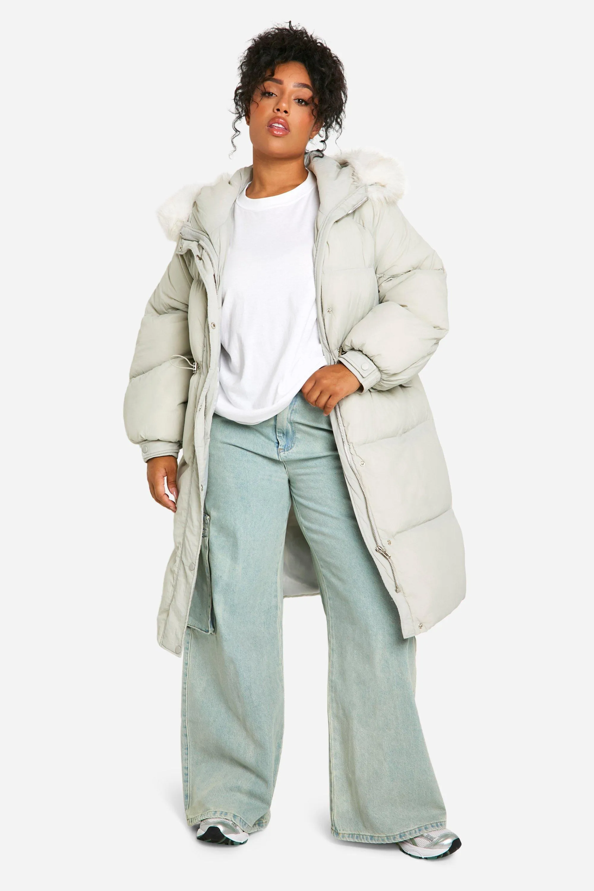 Plus gepolsterter Parka mit Kunstpelzkapuze