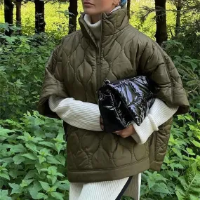 Samina | Damen Army Grüne Wattierte Parka Jacke mit Reißverschluss und