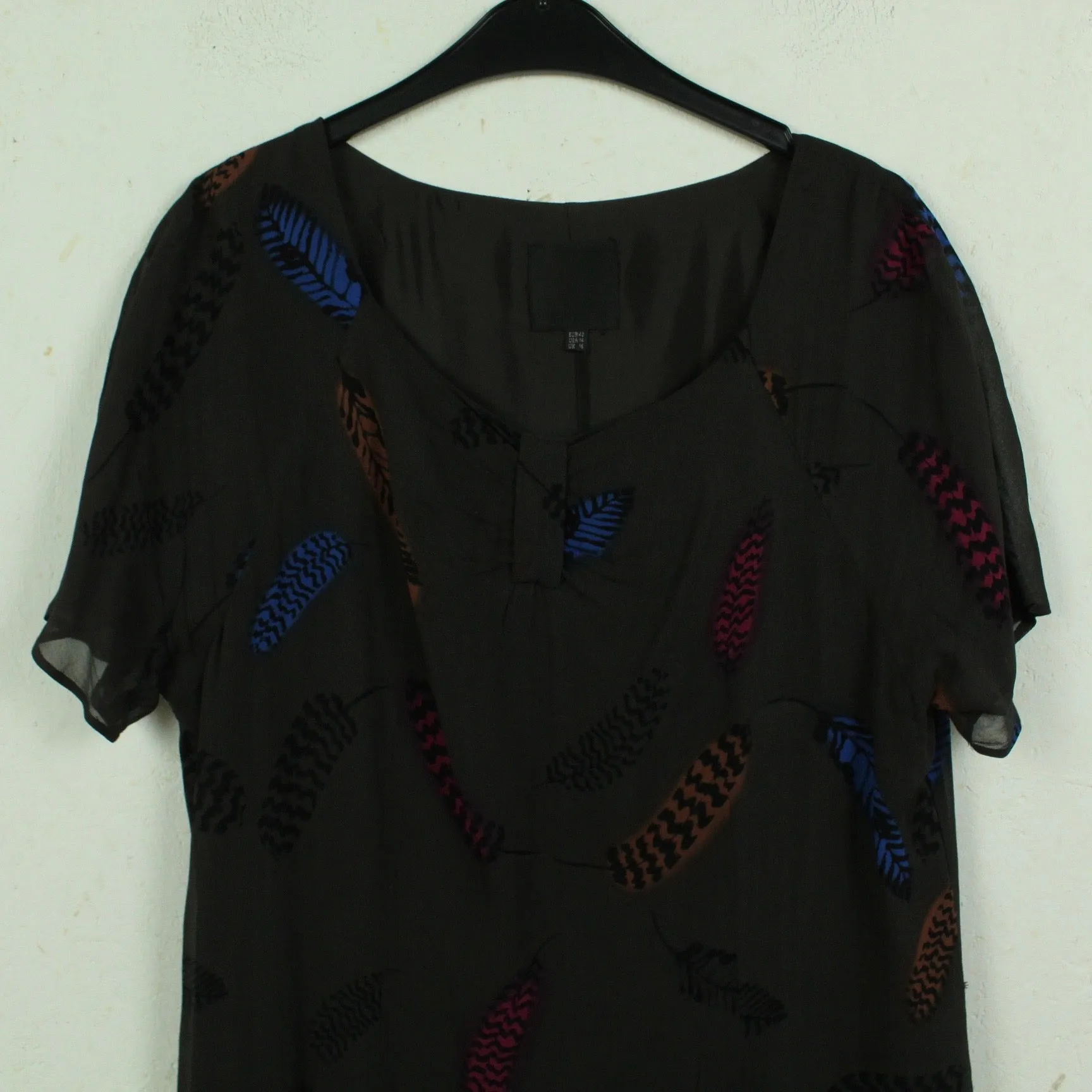 Second Hand INWEAR Kleid Gr. 42 braun mehrfarbig Feder Print (*)