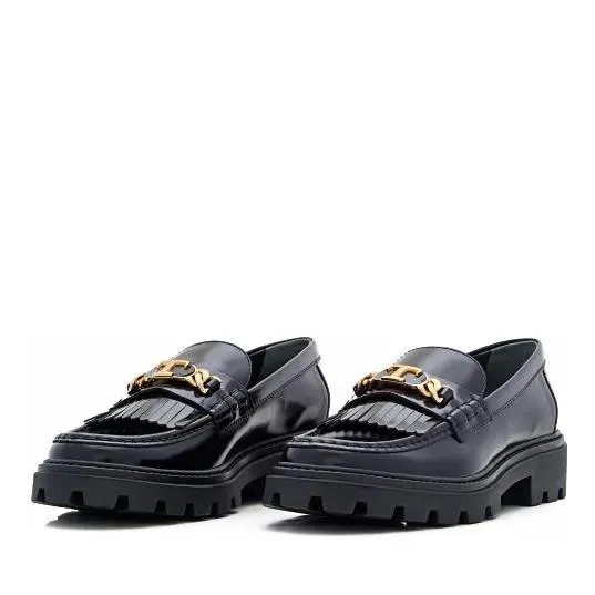   Tod's  Logo Chain Leather Loafers Black  Ballerina 