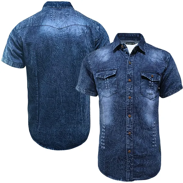 Vintage Jeanshemd für Männer mit Stehkragen und Brusttaschen im Old-School-Look