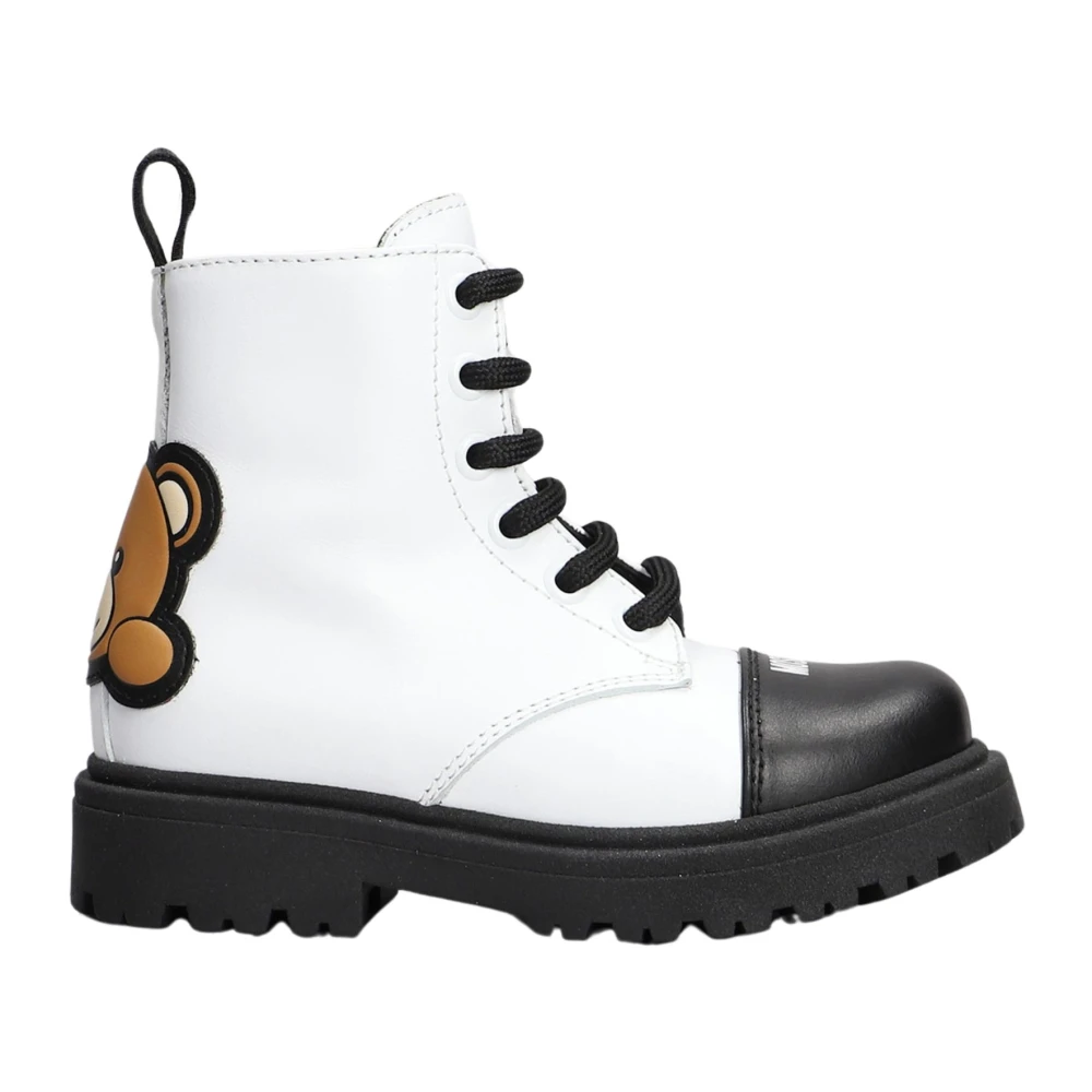 Weiße Leder Teddy Head Stiefel